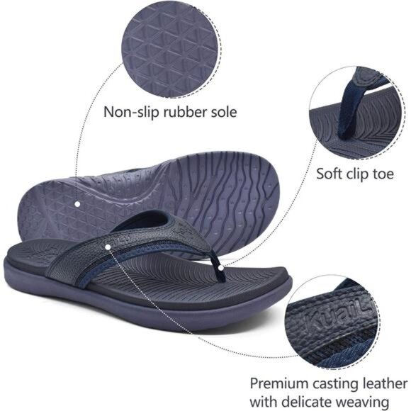 Mens Sport Flip Flops Orthotic Thong Sandals with Plantar Fasciitis Arch Support